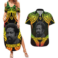 Personalised Vanuatu Father Lini Day Couples Matching Summer Maxi Dress and Hawaiian Shirt Polynesian Tribal Pattern LT05 Black - Polynesian Pride
