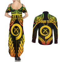 Personalised Vanuatu Father Lini Day Couples Matching Summer Maxi Dress and Long Sleeve Button Shirt Polynesian Tribal Pattern LT05 - Polynesian Pride