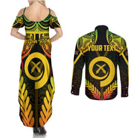 Personalised Vanuatu Father Lini Day Couples Matching Summer Maxi Dress and Long Sleeve Button Shirt Polynesian Tribal Pattern LT05 - Polynesian Pride