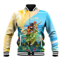Personalised Hawaii Honolulu Festival Baseball Jacket Hula Girls Tropical Vibe LT05 Unisex Blue - Polynesian Pride