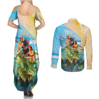 Personalised Hawaii Honolulu Festival Couples Matching Summer Maxi Dress and Long Sleeve Button Shirt Hula Girls Tropical Vibe LT05 - Polynesian Pride