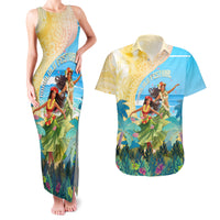 Personalised Hawaii Honolulu Festival Couples Matching Tank Maxi Dress and Hawaiian Shirt Hula Girls Tropical Vibe LT05 Blue - Polynesian Pride