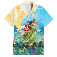 Personalised Hawaii Honolulu Festival Family Matching Puletasi and Hawaiian Shirt Hula Girls Tropical Vibe LT05 Dad's Shirt - Short Sleeve Blue - Polynesian Pride
