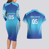 Custom Fiji Football Couples Matching Long Sleeve Bodycon Dress and Hawaiian Shirt Fijian Tapa Pattern
