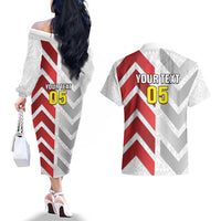 Custom New Caledonia Football Couples Matching Off The Shoulder Long Sleeve Dress and Hawaiian Shirt Unique Style