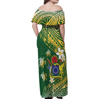 Cook Islands 15 Finest Family Matching Off Shoulder Maxi Dress and Hawaiian Shirt Plumeria Polynesian Turtle