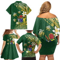 Cook Islands 15 Finest Family Matching Off Shoulder Short Dress and Hawaiian Shirt Plumeria Polynesian Turtle
