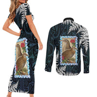 New Zealand Weka Couples Matching Short Sleeve Bodycon Dress and Long Sleeve Button Shirt Maori Hen Koru Pattern - Polynesian Pride