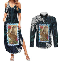 New Zealand Weka Couples Matching Summer Maxi Dress and Long Sleeve Button Shirt Maori Hen Koru Pattern - Polynesian Pride