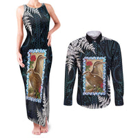 New Zealand Weka Couples Matching Tank Maxi Dress and Long Sleeve Button Shirt Maori Hen Koru Pattern - Polynesian Pride