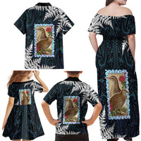 New Zealand Weka Family Matching Off Shoulder Maxi Dress and Hawaiian Shirt Maori Hen Koru Pattern
