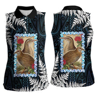 New Zealand Weka Women Sleeveless Polo Shirt Maori Hen Koru Pattern - Polynesian Pride