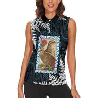 New Zealand Weka Women Sleeveless Polo Shirt Maori Hen Koru Pattern - Polynesian Pride