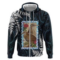 New Zealand Weka Zip Hoodie Maori Hen Koru Pattern - Polynesian Pride