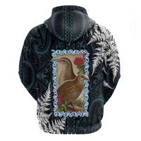 New Zealand Weka Zip Hoodie Maori Hen Koru Pattern - Polynesian Pride