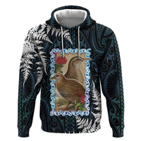 New Zealand Weka Zip Hoodie Maori Hen Koru Pattern - Polynesian Pride