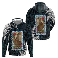 New Zealand Weka Zip Hoodie Maori Hen Koru Pattern - Polynesian Pride