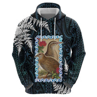 New Zealand Weka Zip Hoodie Maori Hen Koru Pattern - Polynesian Pride