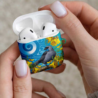 New Zealand Kokako Bird AirPods Case Maori Koru With Kowhai Flowers - Polynesian Pride