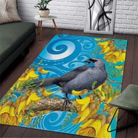 New Zealand Kokako Bird Area Rug Maori Koru With Kowhai Flowers - Polynesian Pride