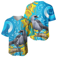 New Zealand Kokako Bird Baseball Jersey Maori Koru With Kowhai Flowers - Polynesian Pride