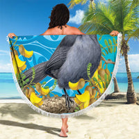 New Zealand Kokako Bird Beach Blanket Maori Koru With Kowhai Flowers - Polynesian Pride