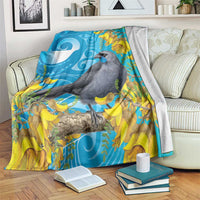 New Zealand Kokako Bird Blanket Maori Koru With Kowhai Flowers - Polynesian Pride