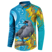 New Zealand Kokako Bird Button Sweatshirt Maori Koru With Kowhai Flowers - Polynesian Pride