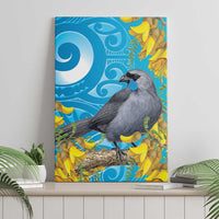 New Zealand Kokako Bird Canvas Wall Art Maori Koru With Kowhai Flowers - Polynesian Pride