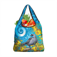 New Zealand Kokako Bird Grocery Bag Maori Koru With Kowhai Flowers - Polynesian Pride