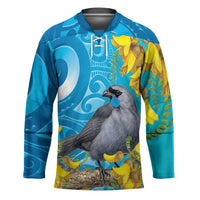 New Zealand Kokako Bird Hockey Jersey Maori Koru With Kowhai Flowers - Polynesian Pride