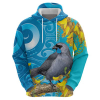 New Zealand Kokako Bird Hoodie Maori Koru With Kowhai Flowers - Polynesian Pride