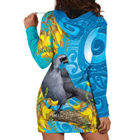 New Zealand Kokako Bird Hoodie Dress Maori Koru With Kowhai Flowers - Polynesian Pride