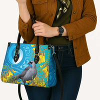 New Zealand Kokako Bird Leather Bag Maori Koru With Kowhai Flowers - Polynesian Pride