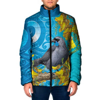 New Zealand Kokako Bird Padded Jacket Maori Koru With Kowhai Flowers - Polynesian Pride