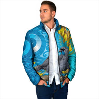 New Zealand Kokako Bird Padded Jacket Maori Koru With Kowhai Flowers - Polynesian Pride