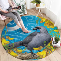 New Zealand Kokako Bird Round Carpet Maori Koru With Kowhai Flowers - Polynesian Pride