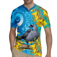 New Zealand Kokako Bird Rugby Jersey Maori Koru With Kowhai Flowers - Polynesian Pride