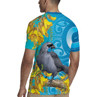 New Zealand Kokako Bird Rugby Jersey Maori Koru With Kowhai Flowers - Polynesian Pride