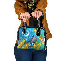 New Zealand Kokako Bird Shoulder Handbag Maori Koru With Kowhai Flowers - Polynesian Pride