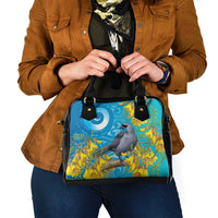 New Zealand Kokako Bird Shoulder Handbag Maori Koru With Kowhai Flowers - Polynesian Pride