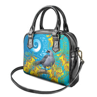 New Zealand Kokako Bird Shoulder Handbag Maori Koru With Kowhai Flowers - Polynesian Pride