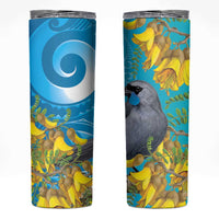 New Zealand Kokako Bird Skinny Tumbler Maori Koru With Kowhai Flowers - Polynesian Pride