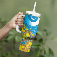 New Zealand Kokako Bird Tumbler With Handle Maori Koru With Kowhai Flowers - Polynesian Pride