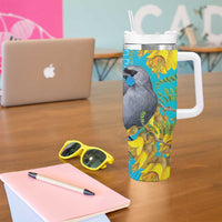 New Zealand Kokako Bird Tumbler With Handle Maori Koru With Kowhai Flowers - Polynesian Pride