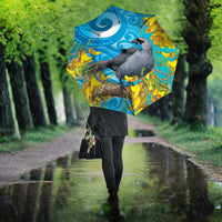 New Zealand Kokako Bird Umbrella Maori Koru With Kowhai Flowers - Polynesian Pride