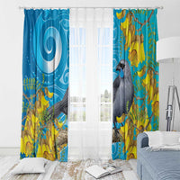 New Zealand Kokako Bird Window Curtain Maori Koru With Kowhai Flowers - Polynesian Pride