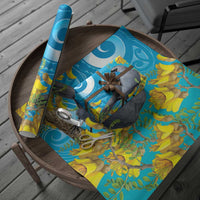 New Zealand Kokako Bird Wrapping Paper Maori Koru With Kowhai Flowers