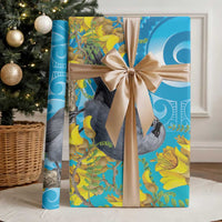 New Zealand Kokako Bird Wrapping Paper Maori Koru With Kowhai Flowers