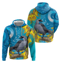 New Zealand Kokako Bird Zip Hoodie Maori Koru With Kowhai Flowers - Polynesian Pride